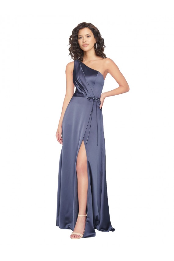 A-Line One Shoulder Silk like Satin Long Dusk Prom Dress Canada