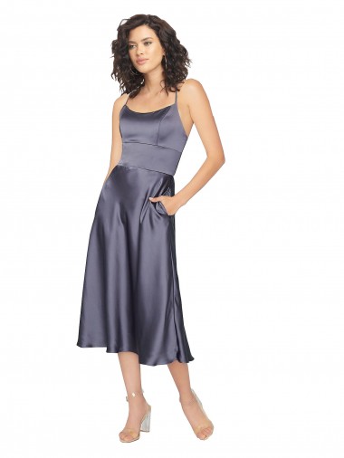 A-Line Scoop Neck Silk like Satin Midi Length Dusk Prom Dress Canada