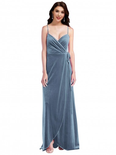 A-Line Sweetheart Stretch Velvet Long Dusty Blue Prom Dress Canada