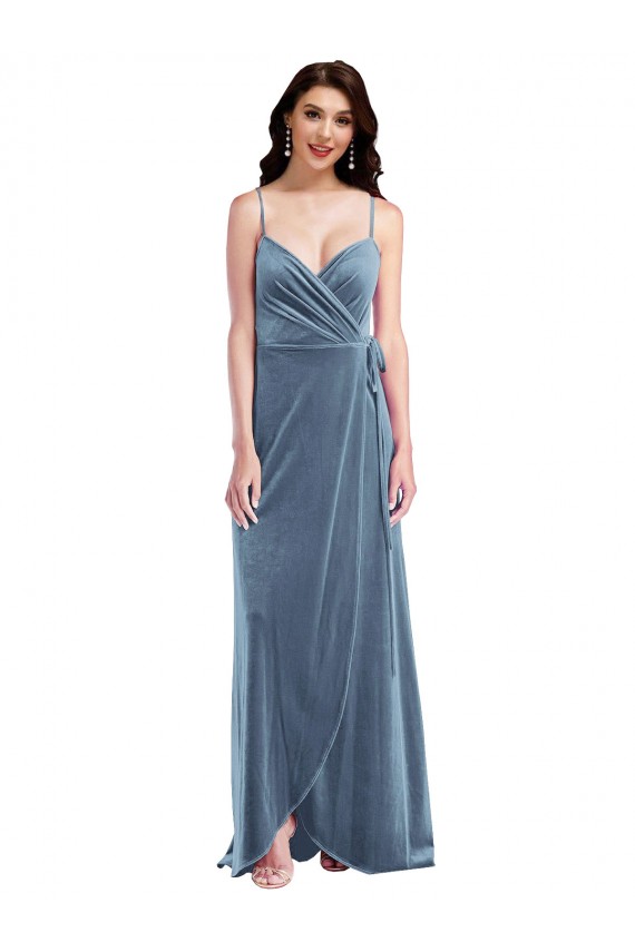 A-Line Sweetheart Stretch Velvet Long Dusty Blue Prom Dress Canada