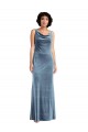 Sheath Cowl Neck Stretch Velvet Long Dusty Blue Sleeveless Prom Dress Canada