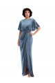Sheath Stretch Velvet Long Dusty Blue Prom Dress Canada