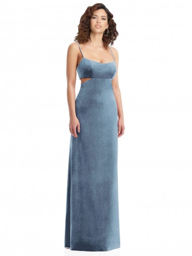 Sheath Square Neck Stretch Velvet Long Dusty Blue Prom Dress Canada