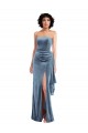 Sheath Strapless Stretch Velvet Long Dusty Blue Prom Dress Canada