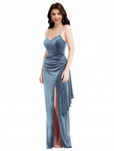 Trumpet Sweetheart Stretch Velvet Long Dusty Blue Prom Dress Canada