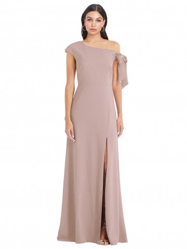A-Line Off the Shoulder Stretch Crepe Long Dusty Pink Prom Dress Canada