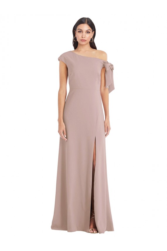A-Line Off the Shoulder Stretch Crepe Long Dusty Pink Prom Dress Canada