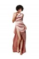 A-Line One Shoulder Silk like Satin Long Dusty Pink Prom Dress Canada