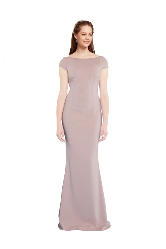Mermaid Boat Neck Stretch Crepe Long Dusty Pink Prom Dress Canada