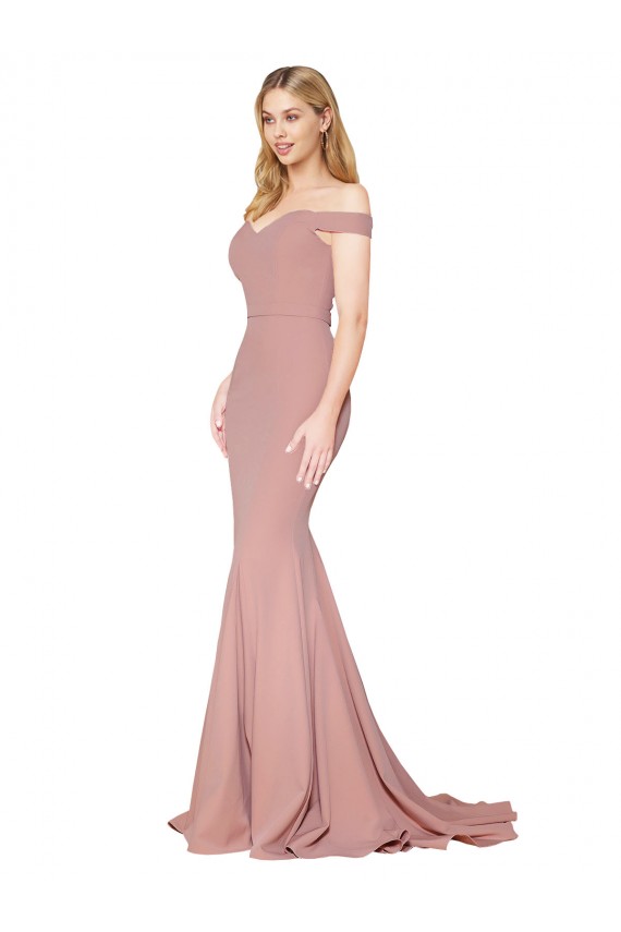 Mermaid High Neck Stretch Crepe Sweep Train Dusty Pink Prom Dress Canada