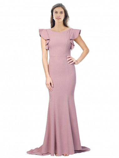 Mermaid Round Neck Stretch Crepe Sweep Train Dusty Pink Prom Dress Canada