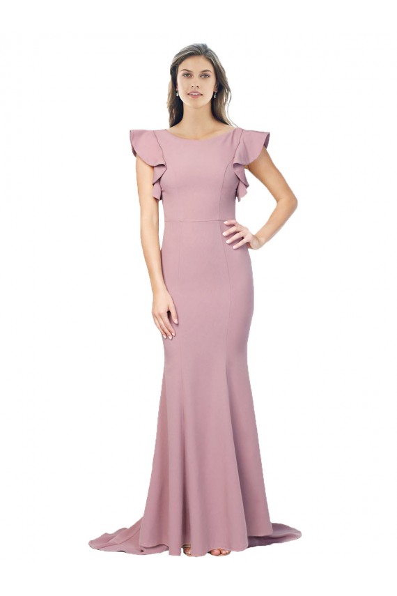 Mermaid Round Neck Stretch Crepe Sweep Train Dusty Pink Prom Dress Canada