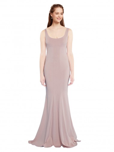Mermaid Scoop Neck Stretch Crepe Long Dusty Pink Prom Dress Canada
