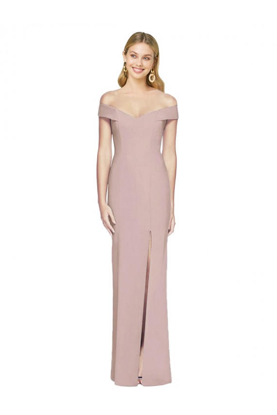 Trumpet Off the Shoulder Stretch Crepe Long Dusty Pink Prom Dress Canada