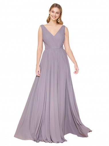 A-Line High Neck Soft Chiffon Long Dusty Rose Prom Dress Canada