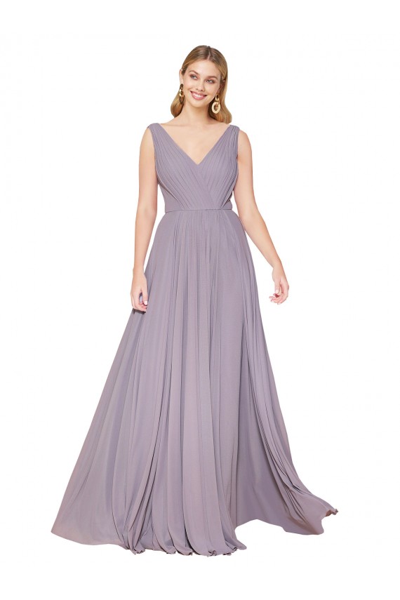 A-Line High Neck Soft Chiffon Long Dusty Rose Prom Dress Canada