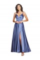 A-Line Sweetheart Silk like Satin Long French Blue Black Tie Prom Dress Canada