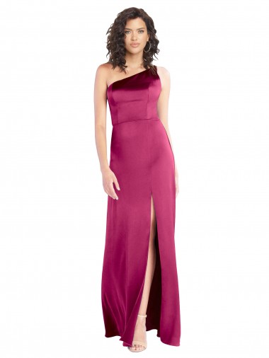 A-Line One Shoulder Stretch Satin Long Fuchsia Prom Dress Canada