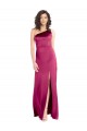 A-Line One Shoulder Stretch Satin Long Fuchsia Prom Dress Canada