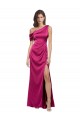 A-Line One Shoulder Stretch Satin Long Fuchsia Sleeveless Prom Dress Canada