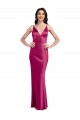 A-Line V-Neck Stretch Satin Long Fuchsia Prom Dress Canada