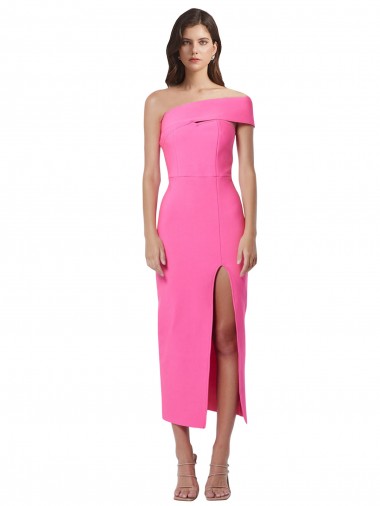 Sheath One Shoulder Stretch Crepe Midi Length Fuchsia Prom Dress Canada