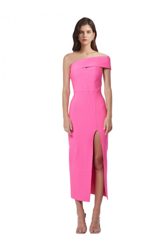 Sheath One Shoulder Stretch Crepe Midi Length Fuchsia Prom Dress Canada