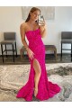 Sheath Strapless Velvet Sequins Sweep Train Fuchsia Velvet Sequin Prom Dress Canada