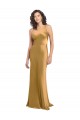 A-Line One Shoulder Stretch Satin Long Gold Prom Dress Canada