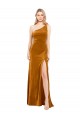 A-Line One Shoulder Stretch Velvet Long Gold Prom Dress Canada