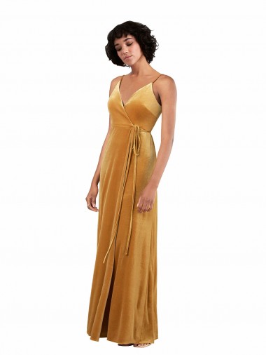 Column V-Neck Stretch Velvet Long Gold Black Tie Prom Dress Canada