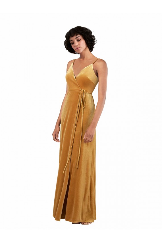 Column V-Neck Stretch Velvet Long Gold Black Tie Prom Dress Canada