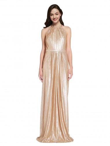 Sheath High Neck Sequin Long Gold Prom Dress Canada