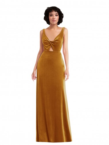 Trumpet V-Neck Stretch Velvet Long Gold Prom Dress Canada