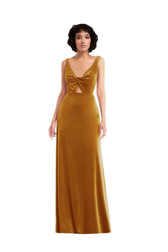 Trumpet V-Neck Stretch Velvet Long Gold Prom Dress Canada