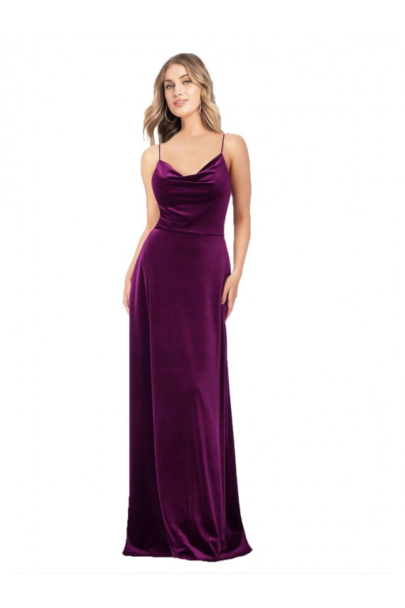 A-Line V-Neck Stretch Velvet Long Grape Prom Dress Canada