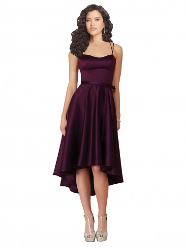 A-Line Scoop Neck Neck Satin Short Grape High Low Prom Dress Canada