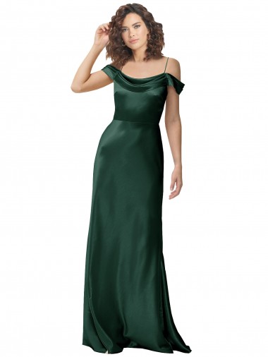 A-Line Spaghetti Straps Stretch Satin Long Hunter Prom Dress Canada