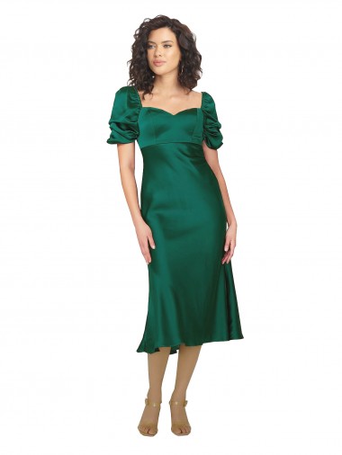 A-Line Sweetheart Silk like Satin Midi Length Hunter Prom Dress Canada
