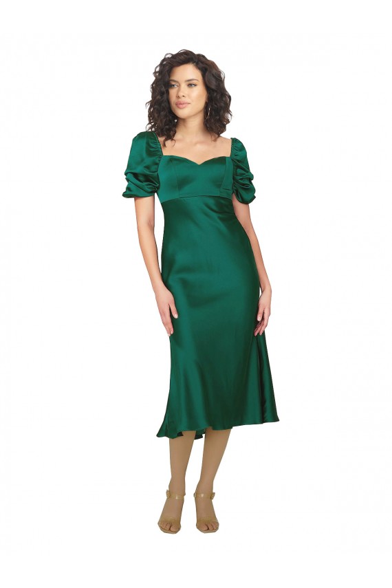 A-Line Sweetheart Silk like Satin Midi Length Hunter Prom Dress Canada