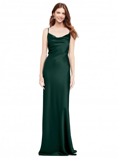 Sheath Cowl Neck Stretch Satin Long Hunter Black Tie Prom Dress Canada