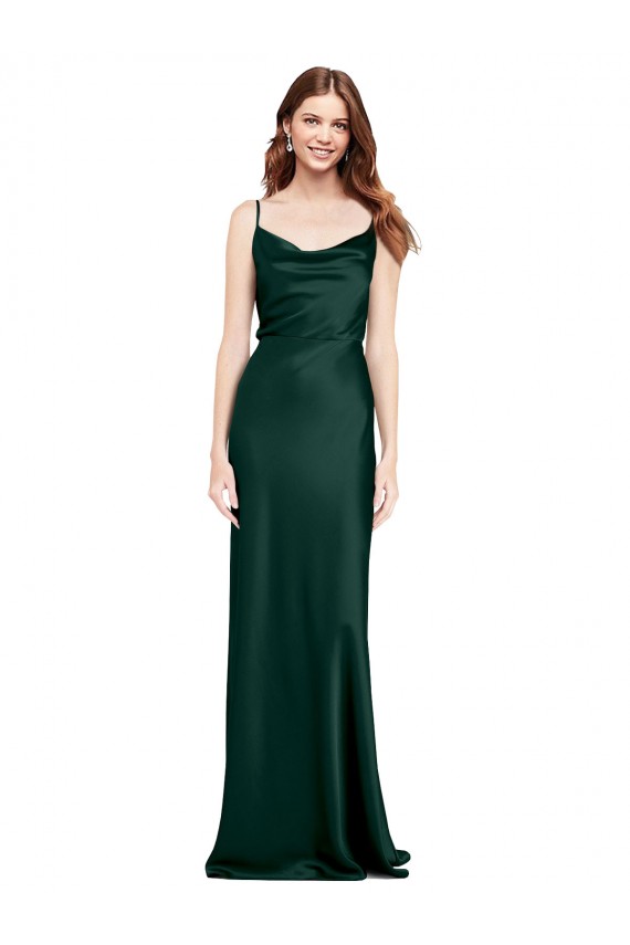 Sheath Cowl Neck Stretch Satin Long Hunter Black Tie Prom Dress Canada