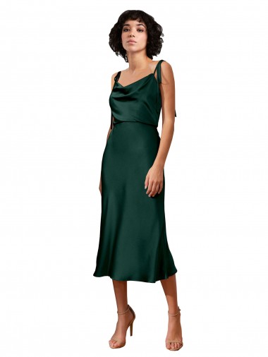 Sheath Cowl Neck Stretch Satin Midi Length Hunter Black Tie Prom Dress Canada