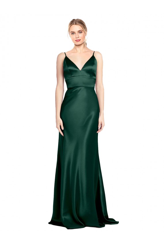 Sheath High Neck Stretch Satin Long Hunter Prom Dress Canada