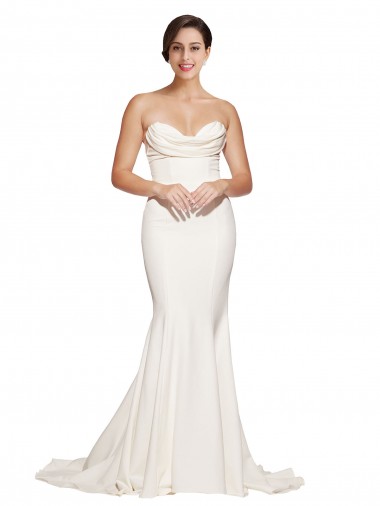 Mermaid Strapless Stretch Satin Sweep Train Ivory Prom Dress Canada