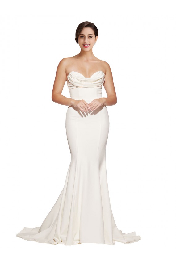 Mermaid Strapless Stretch Satin Sweep Train Ivory Prom Dress Canada