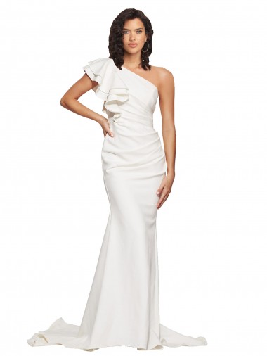 Sheath One Shoulder Stretch Crepe Sweep Train Ivory Sleeveless Prom Dress Canada
