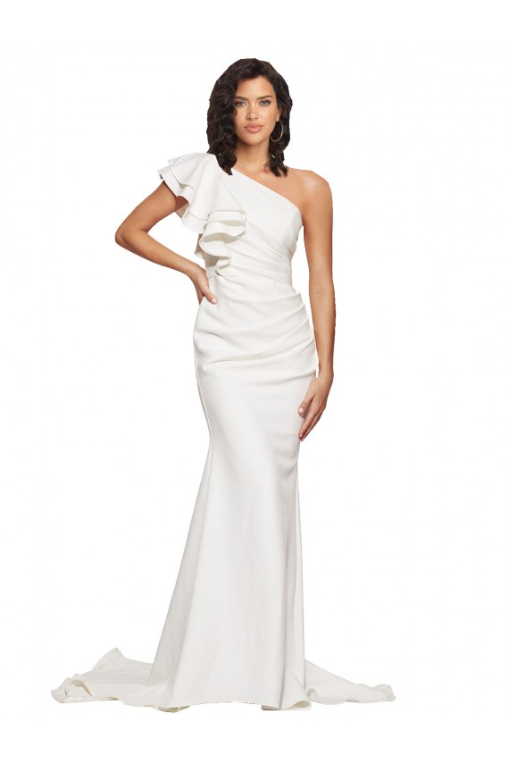 Sheath One Shoulder Stretch Crepe Sweep Train Ivory Sleeveless Prom Dress Canada