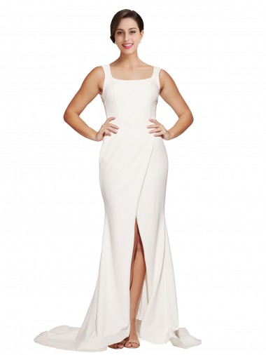 Sheath Square Neck Stretch Crepe Sweep Train Ivory Prom Dress Canada