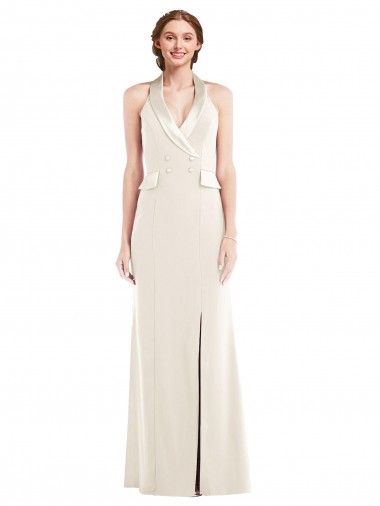 Trumpet Halter Neck Stretch Crepe Long Ivory Prom Dress Canada